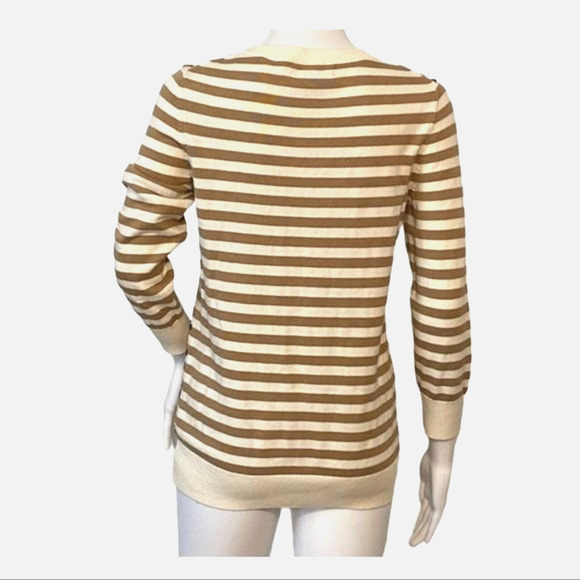 Banana Republic Sweater Womens Medium Tan Ivory Animal Print Stripe Fun Casual - Picture 3 of 6